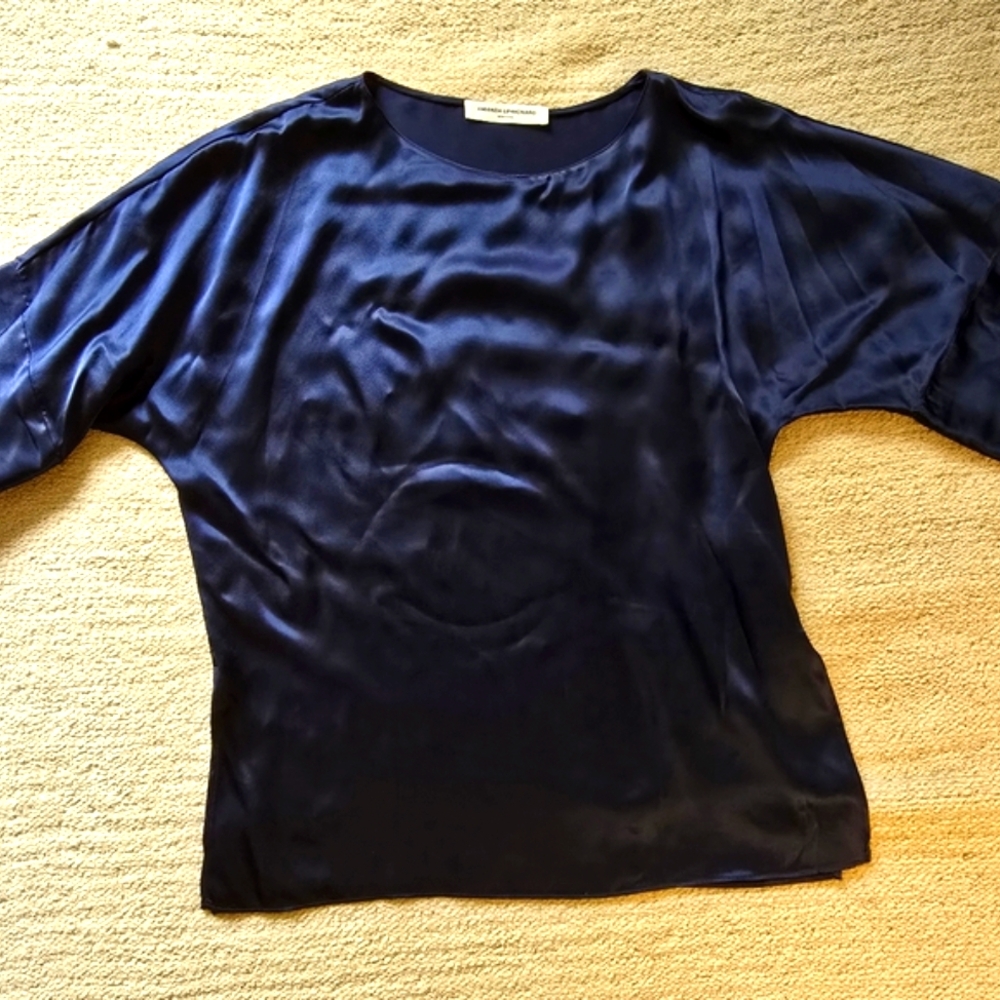 Amanda Uprichard Navy Blue Blouse Top | Size Large | 100% Silk - Picture 9 of 14